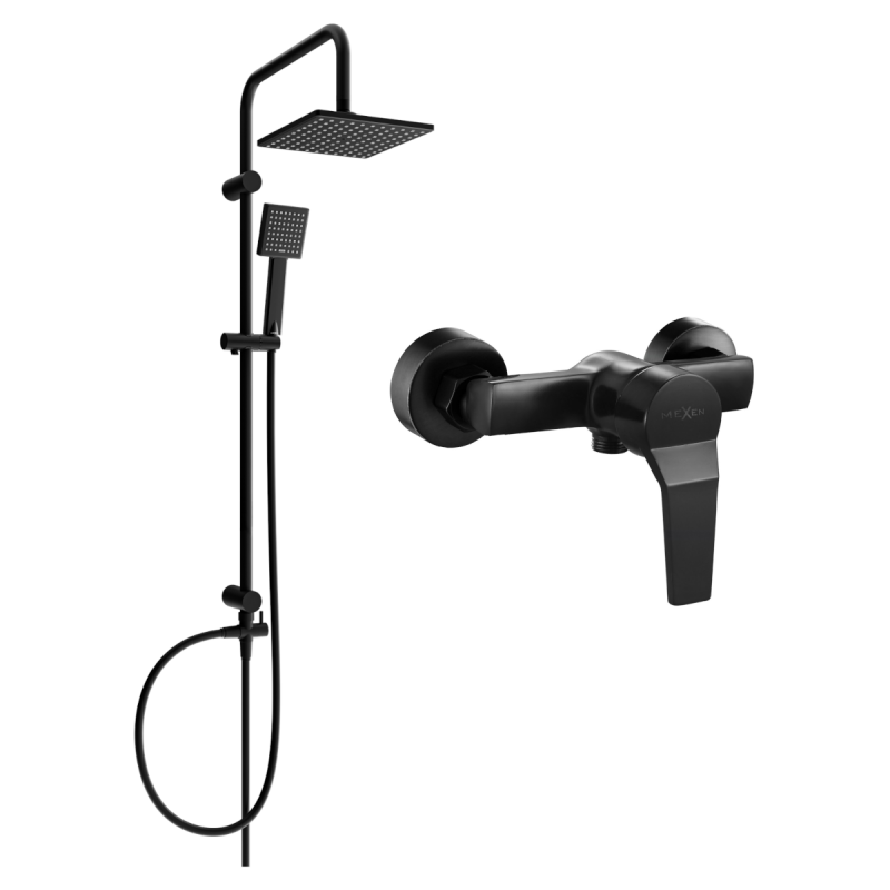 Ensemble de douche apparent Mexen Tord avec pommeau de douche et mitigeur Caro, noir - 746640200-70