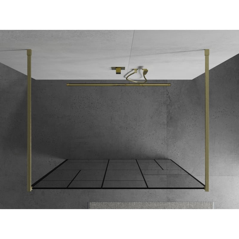 Mexen Kioto paroi de douche autoportante 100 x 200 cm, motif noir 8 mm, or brossé - 800-100-002-55-78