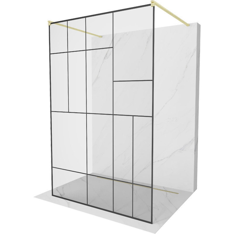 Mexen Kioto paroi de douche indépendante 130 x 200 cm, motif noir 8 mm, finition dorée brossée - 800-130-002-55-78