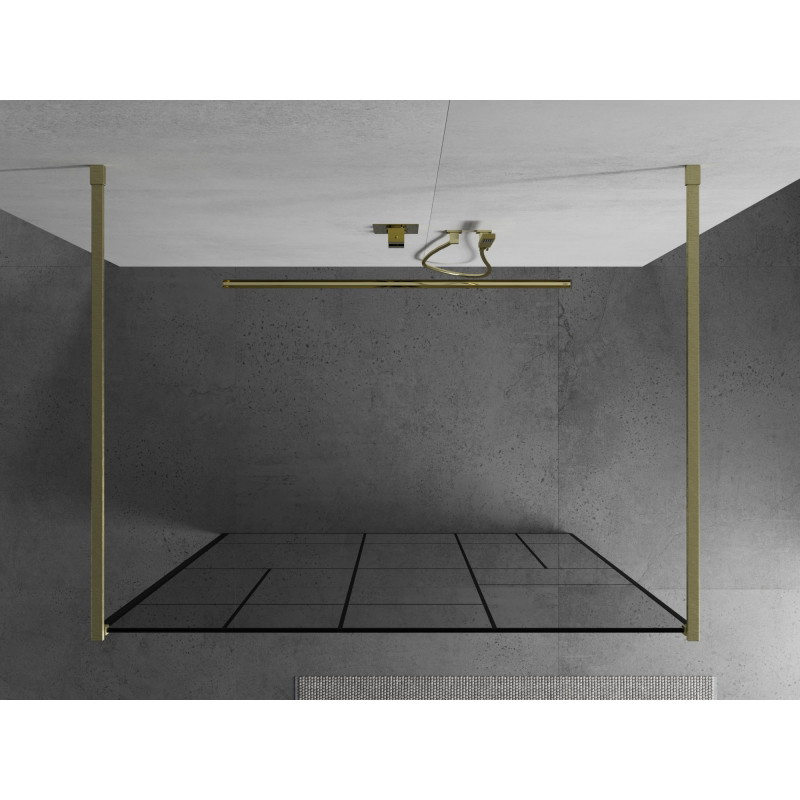 Mexen Kioto paroi de douche indépendante 130 x 200 cm, motif noir 8 mm, finition dorée brossée - 800-130-002-55-78