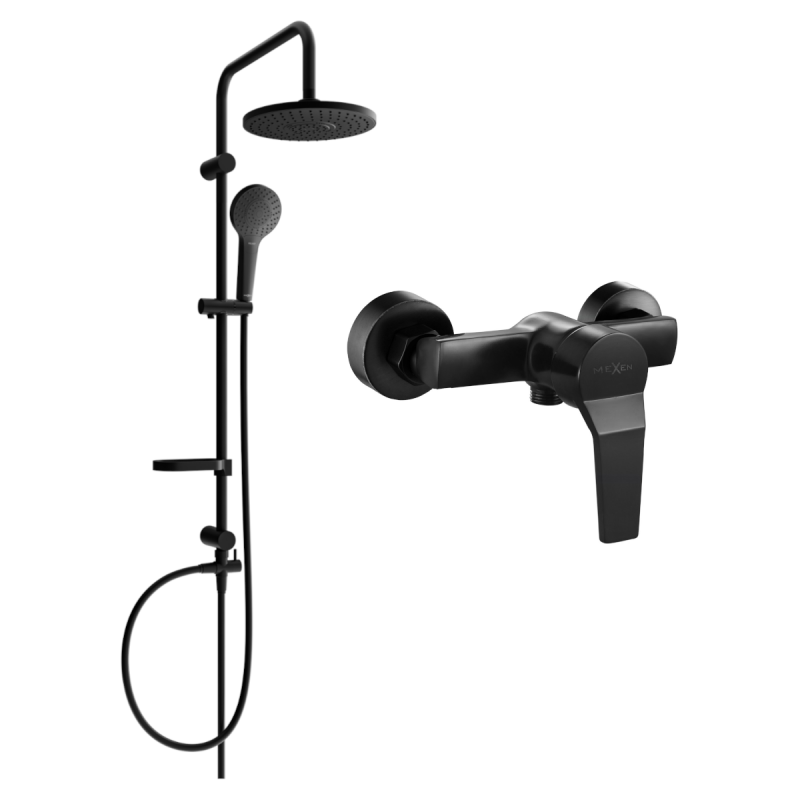 Ensemble de douche apparent Mexen Erik avec pomme de douche et mitigeur Caro, noir - 746640205-70