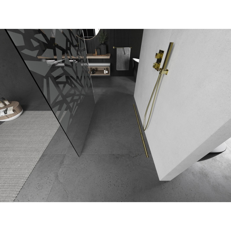 Mexen Kioto paroi de douche autoportante 120 x 200 cm, motif blanc 8 mm, or brossé - 800-120-002-55-85