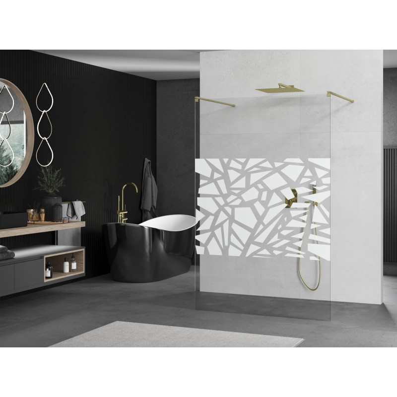 Mexen Kioto paroi de douche autoportante 120 x 200 cm, motif blanc 8 mm, or brossé - 800-120-002-55-85