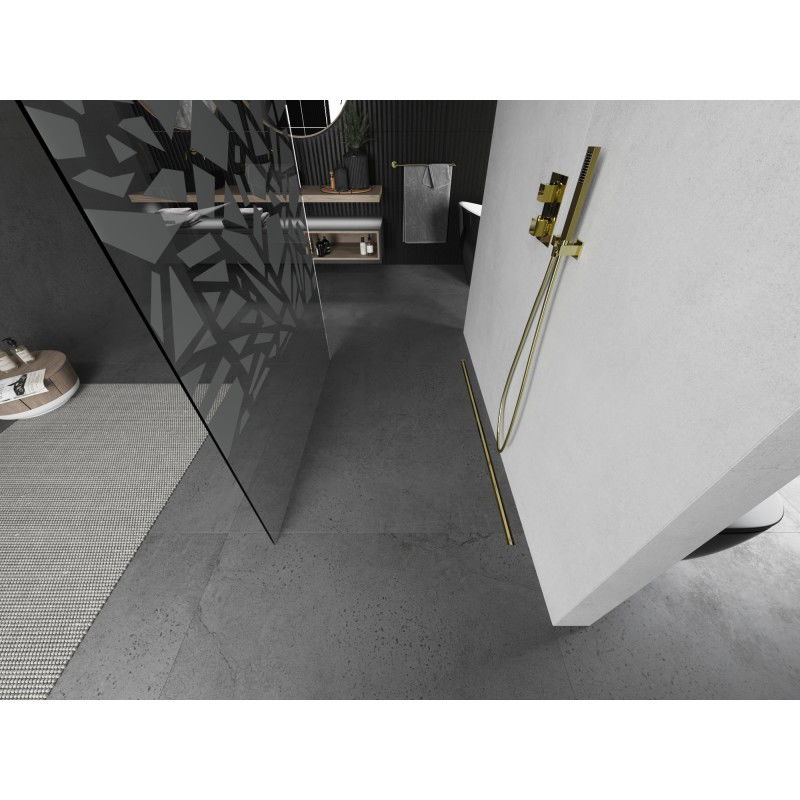 Mexen Kioto paroi de douche autoportante 130 x 200 cm, motif blanc 8 mm, or brossé - 800-130-002-55-85