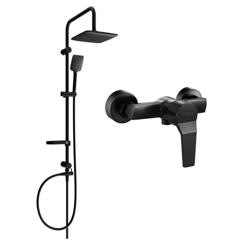 Mexen Sven ensemble de douche en saillie avec tête de pluie et robinet de douche Caro, noir - 746640262-70
