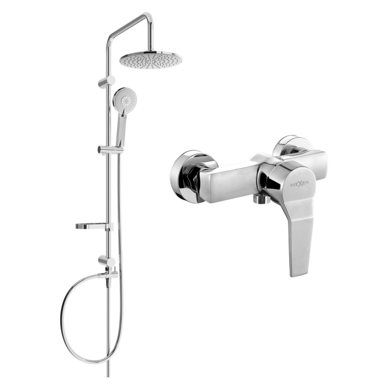 Ensemble de douche apparent Mexen Carl avec pomme de douche et mitigeur Caro, chromé - 746640240-00
