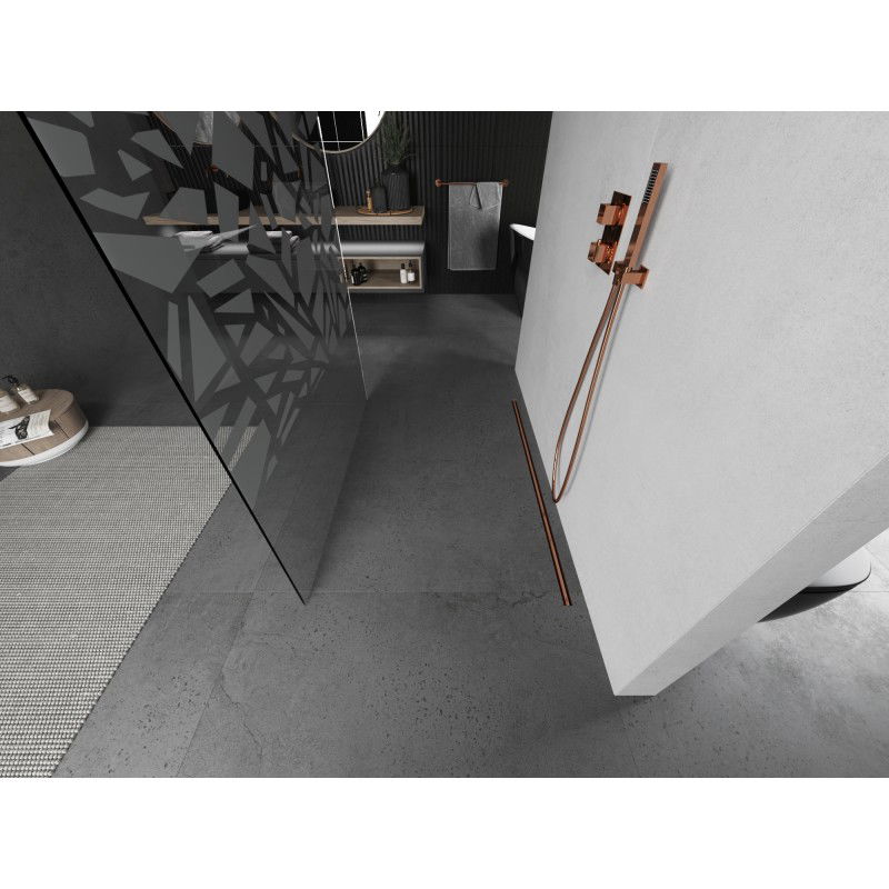 Mexen Kioto paroi de douche autoportante 120 x 200 cm, motif blanc 8 mm, cuivre brossé - 800-120-002-65-85