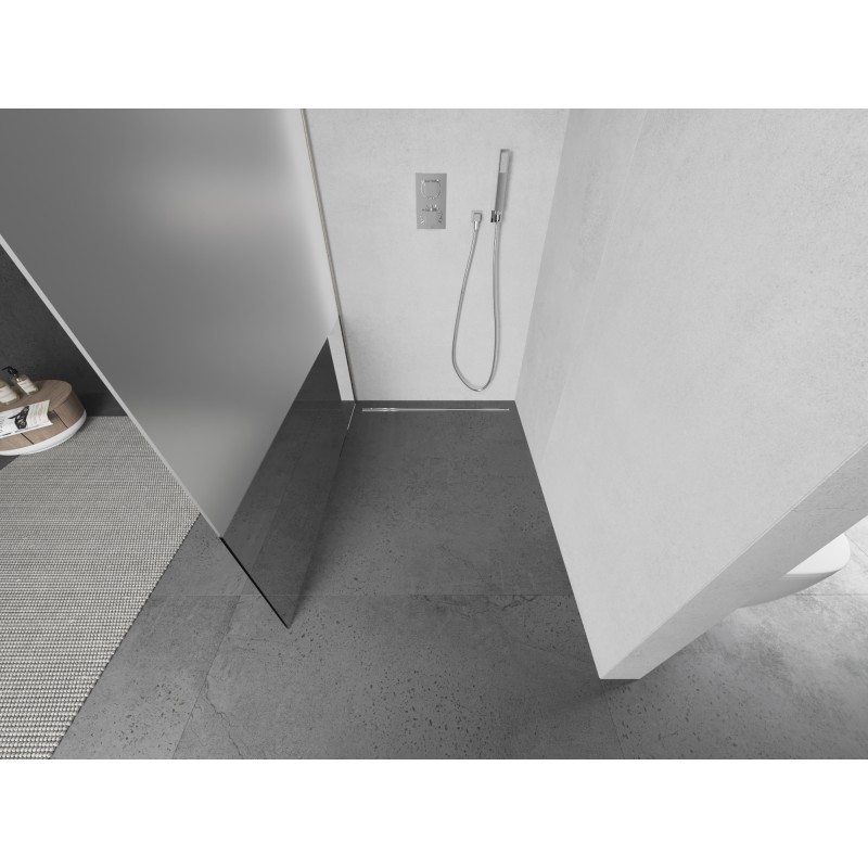Mexen Kioto L paroi de douche Walk-in 120 x 200 cm, transparent/givre, nickel brossé - 800-120-103-97-35