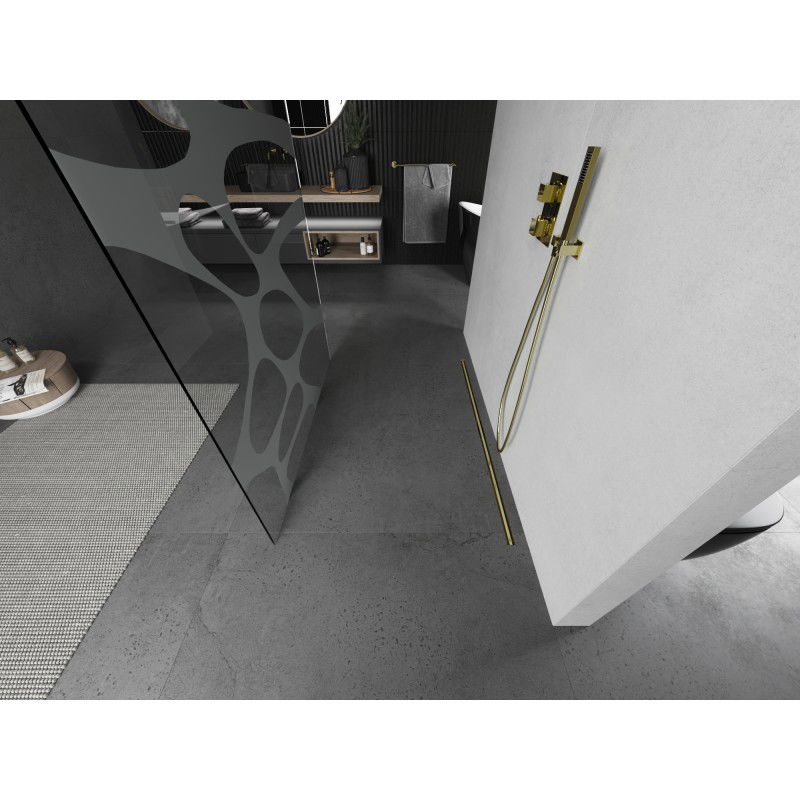 Mexen Kioto paroi de douche autoportante 140 x 200 cm, ondulation blanche 8 mm, or brossé - 800-140-002-55-97