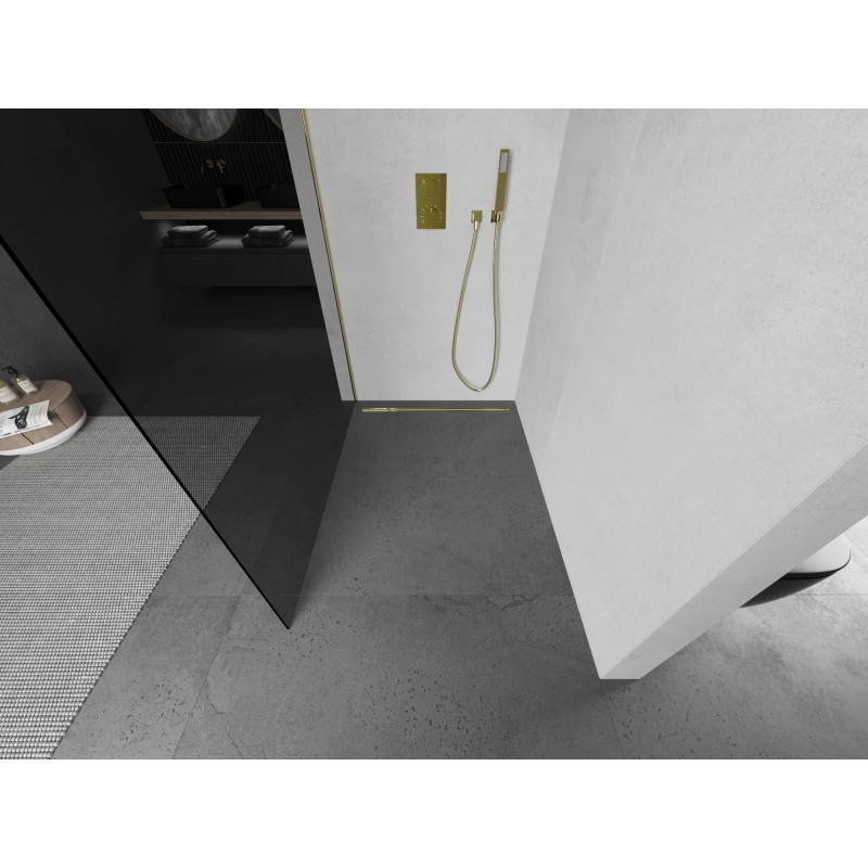 Mexen Kioto L paroi de douche Walk-in 110 x 200 cm, graphite, or - 800-110-103-50-40