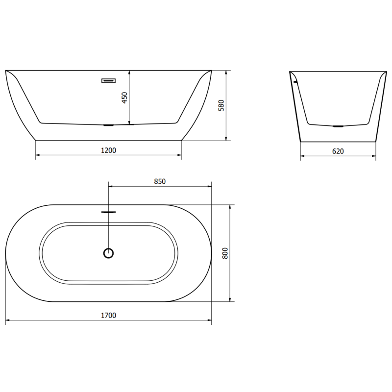 Mexen Roxy baignoire autoportante 170 x 80 cm, blanche, trop-plein cuivre brossé - 51201708000-65