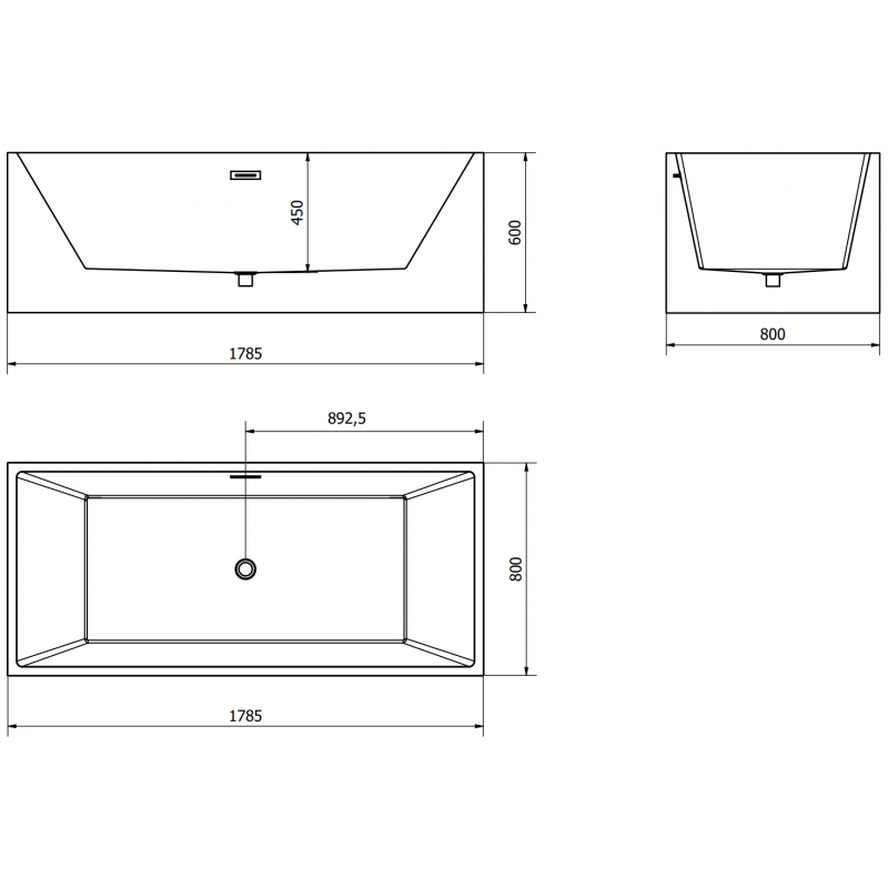 Mexen Vigo baignoire autoportante 178,5 x 80 cm, blanche/noire, trop-plein gun gray brossé - 51251788075-66