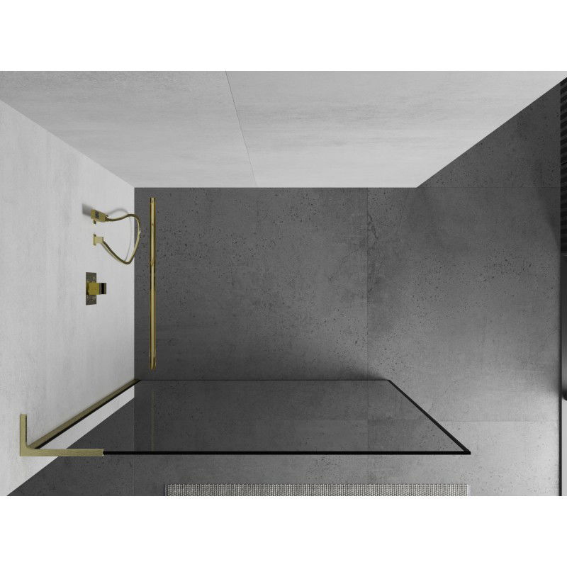 Mexen Kioto L cloison de douche Walk-in 80 x 200 cm, cadre noir, or brossé - 800-080-103-55-70