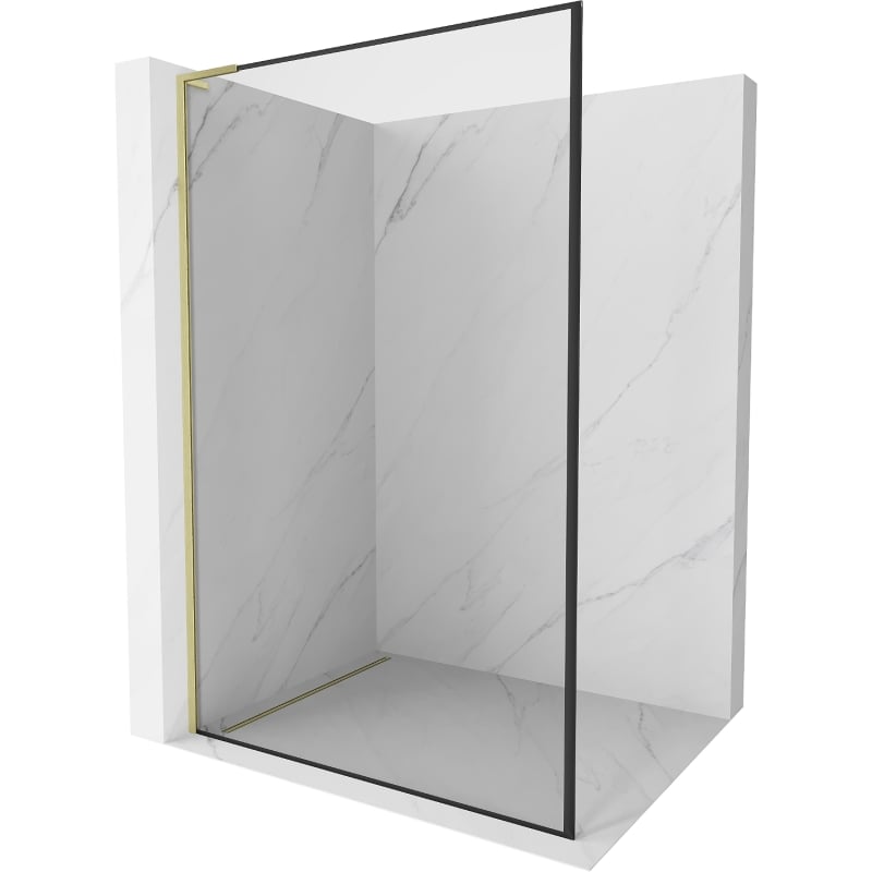 Mexen Kioto L paroi de douche Walk-in 90 x 200 cm, cadre noir, or brossé - 800-090-103-55-70