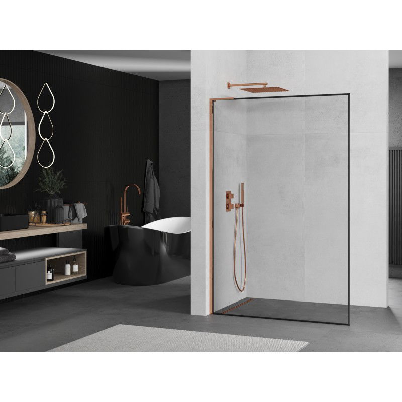 Mexen Kioto L paroi de douche Walk-in 70 x 200 cm, cadre noir, or rose - 800-070-103-60-70