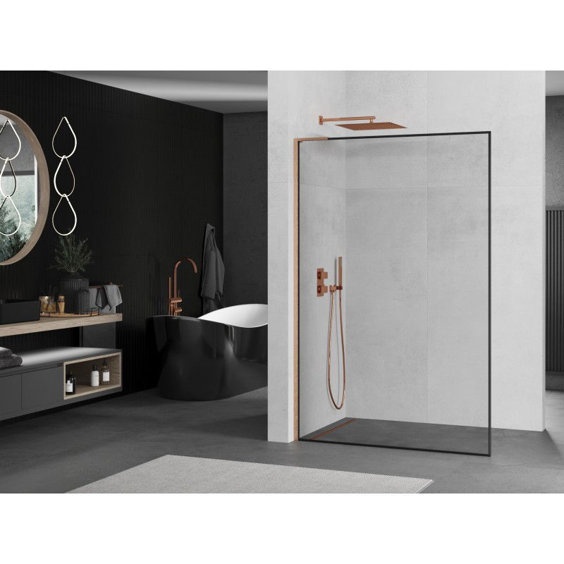 Mexen Kioto L panneau de douche Walk-in 50 x 200 cm, cadre noir, cuivre brossé - 800-050-103-65-70