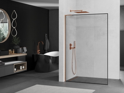 Mexen Kioto L paroi de douche Walk-in 80 x 200 cm, cadre noir, cuivre brossé - 800-080-103-65-70