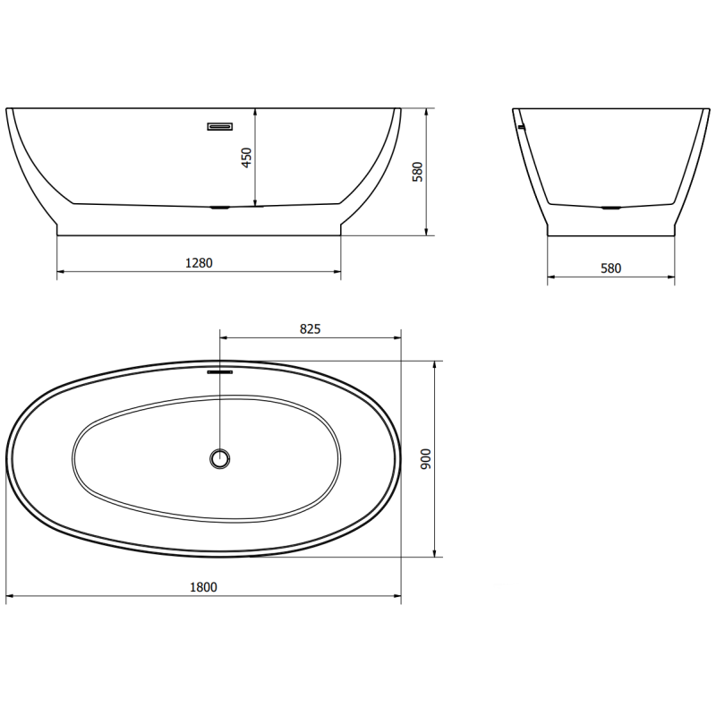Mexen Bilbao baignoire autoportante 180 x 90 cm, blanc/noir, trop-plein cuivre brossé - 51311809075-65