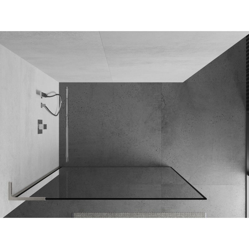 Mexen Kioto L paroi de douche Walk-in 70 x 200 cm, cadre noir, nickel brossé - 800-070-103-97-70