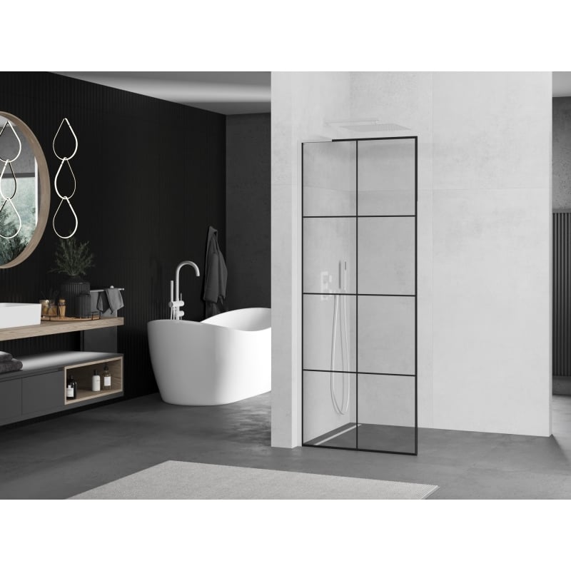 Mexen Kioto L paroi de douche Walk-in 90 x 200 cm, grille noire, blanche - 800-090-103-20-77