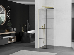 Mexen Kioto L paroi de douche Walk-in 90 x 200 cm, grille noire, dorée - 800-090-103-50-77