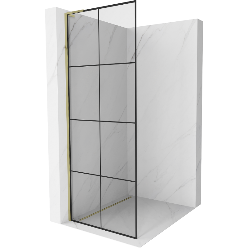 Mexen Kioto L paroi de douche Walk-in 90 x 200 cm, grille noire, dorée - 800-090-103-50-77