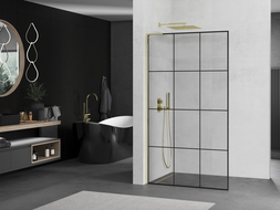 Mexen Kioto L paroi de douche Walk-in 100 x 200 cm, motif noir, doré - 800-100-103-50-77