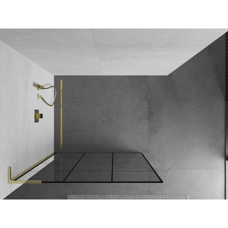 Mexen Kioto L paroi de douche Walk-in 110 x 200 cm, grille noire, dorée - 800-110-103-50-77