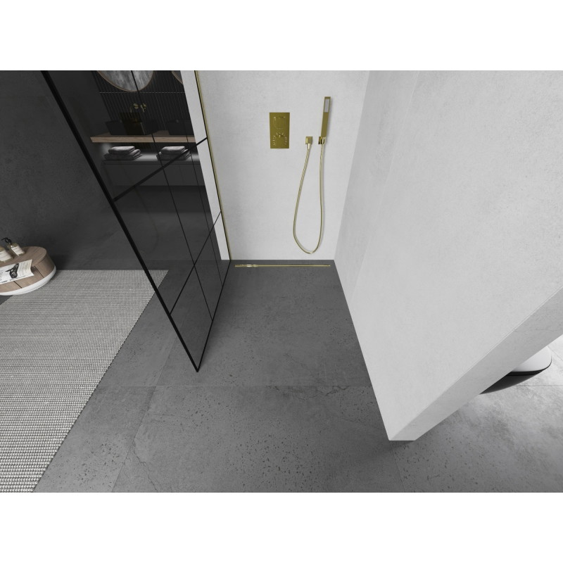 Mexen Kioto L paroi de douche Walk-in 110 x 200 cm, grille noire, dorée - 800-110-103-50-77