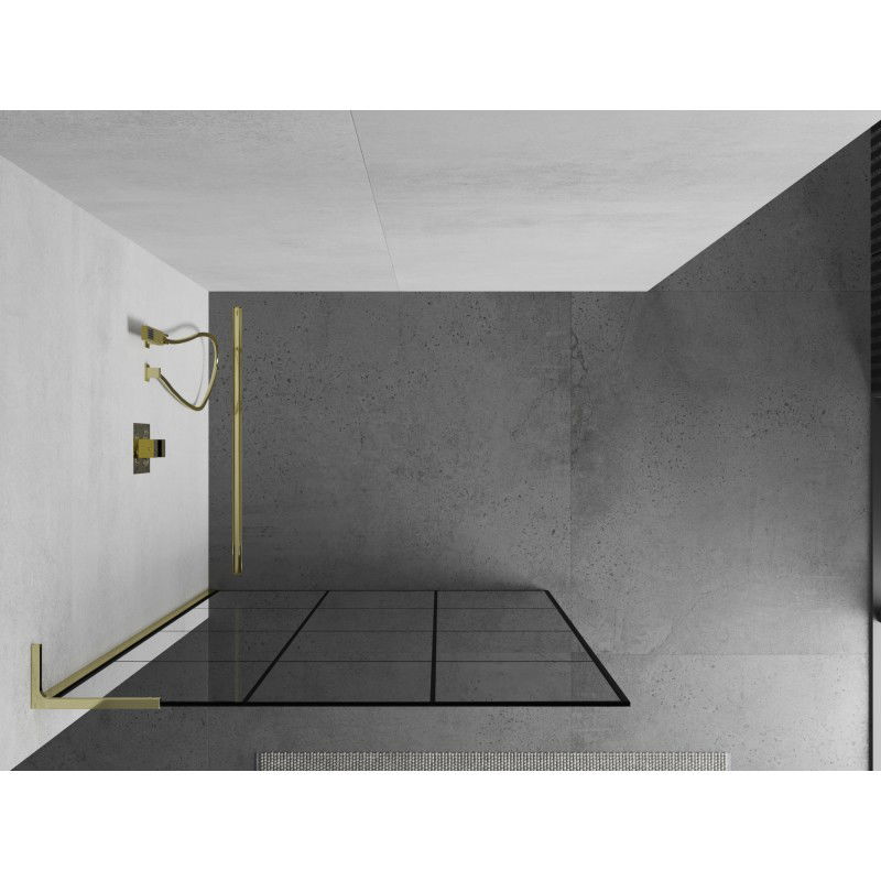Mexen Kioto L paroi de douche Walk-in 120 x 200 cm, grille noire, dorée - 800-120-103-50-77