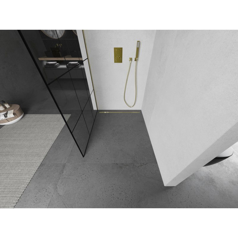 Mexen Kioto L paroi de douche Walk-in 120 x 200 cm, grille noire, dorée - 800-120-103-50-77