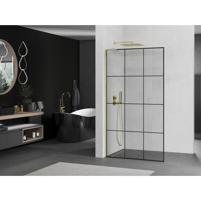Mexen Kioto L paroi de douche Walk-in 120 x 200 cm, grille noire, dorée - 800-120-103-50-77