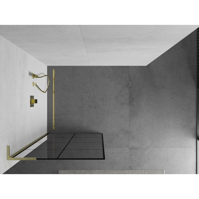 Mexen Kioto L paroi de douche Walk-in 70 x 200 cm, grille noire, or brossé - 800-070-103-55-77