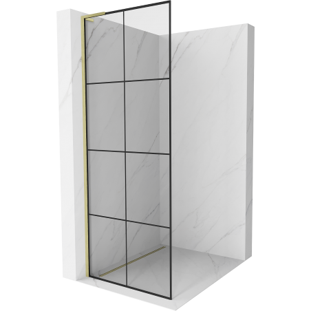 Mexen Kioto L paroi de douche Walk-in 80 x 200 cm, grille noire, doré brossé - 800-080-103-55-77