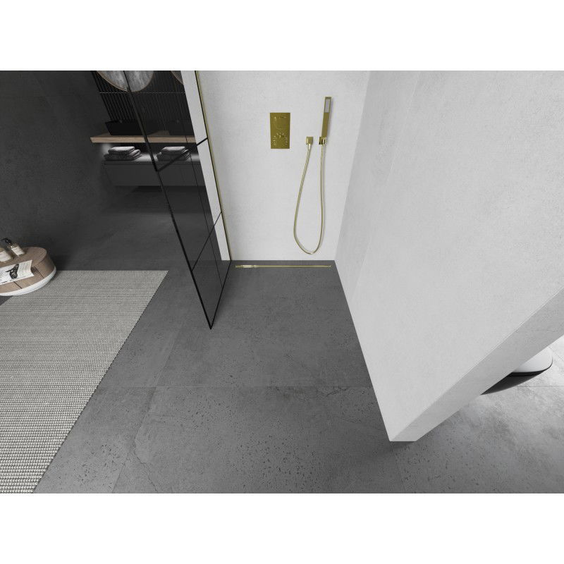 Mexen Kioto L paroi de douche Walk-in 80 x 200 cm, grille noire, doré brossé - 800-080-103-55-77