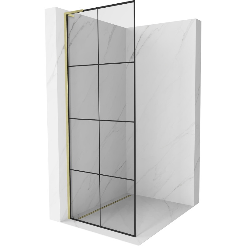 Mexen Kioto L paroi de douche Walk-in 90 x 200 cm, grille noire, or brossé - 800-090-103-55-77