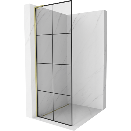 Mexen Kioto L paroi de douche Walk-in 90 x 200 cm, grille noire, or brossé - 800-090-103-55-77