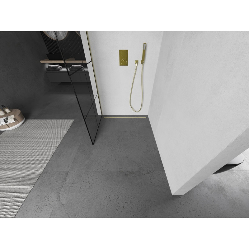 Mexen Kioto L paroi de douche Walk-in 90 x 200 cm, grille noire, or brossé - 800-090-103-55-77
