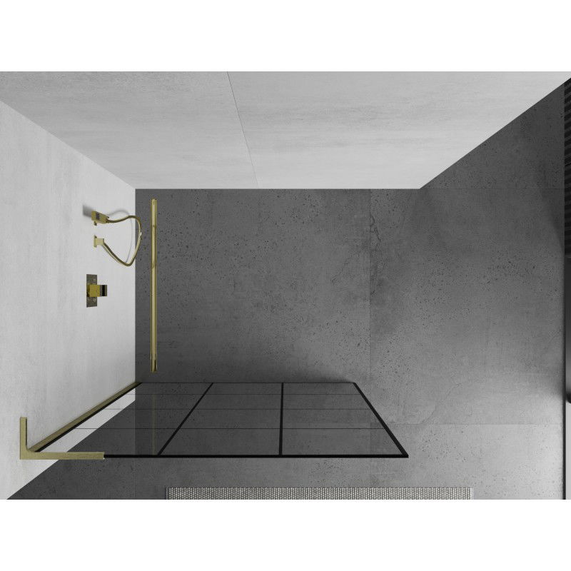 Mexen Kioto L cloison de douche Walk-in 100 x 200 cm, carreau noir, or brossé - 800-100-103-55-77