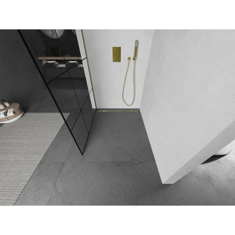 Mexen Kioto L paroi de douche Walk-in 110 x 200 cm, grille noire, or brossé - 800-110-103-55-77