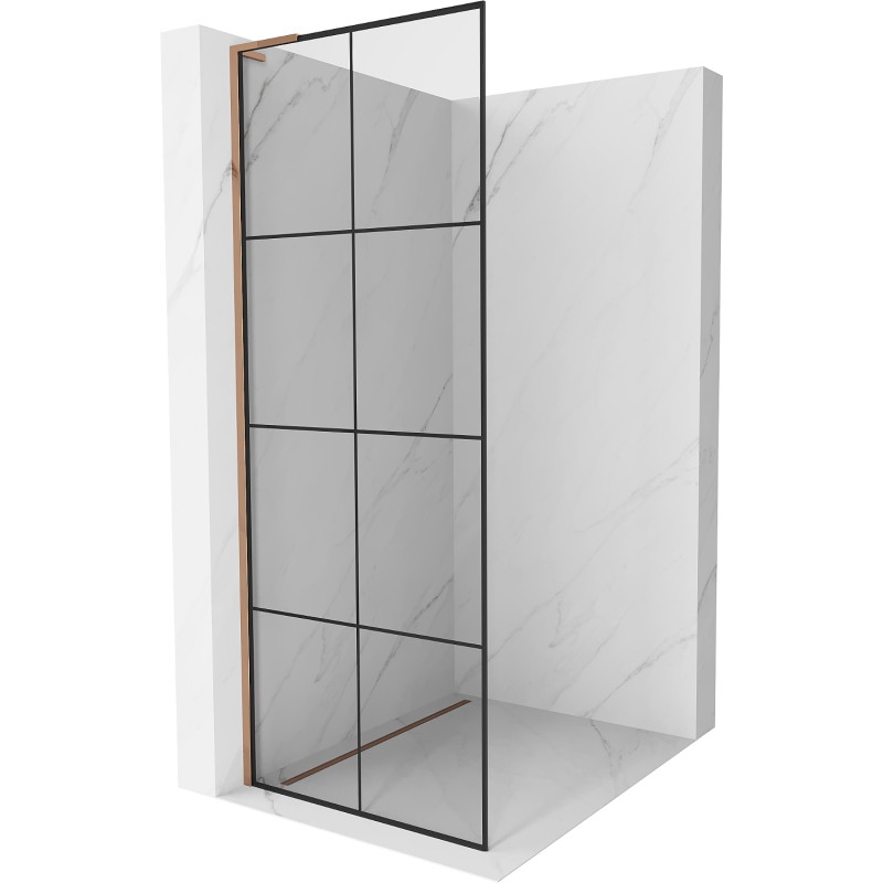 Mexen Kioto L paroi de douche Walk-in 80 x 200 cm, grille noire, or rose - 800-080-103-60-77
