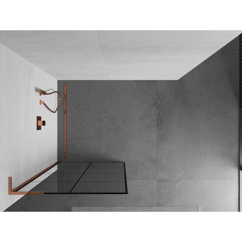 Mexen Kioto L paroi de douche Walk-in 80 x 200 cm, grille noire, or rose - 800-080-103-60-77