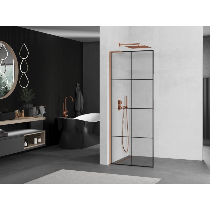 Mexen Kioto L paroi de douche Walk-in 80 x 200 cm, grille noire, or rose - 800-080-103-60-77
