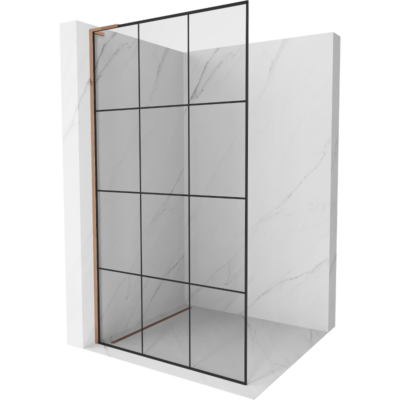Mexen Kioto L paroi de douche Walk-in 100 x 200 cm, motif noir, or rose - 800-100-103-60-77
