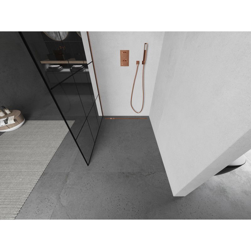 Mexen Kioto L paroi de douche Walk-in 120 x 200 cm, grille noire, or rose - 800-120-103-60-77