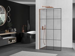 Mexen Kioto L paroi de douche Walk-in 120 x 200 cm, grille noire, or rose - 800-120-103-60-77