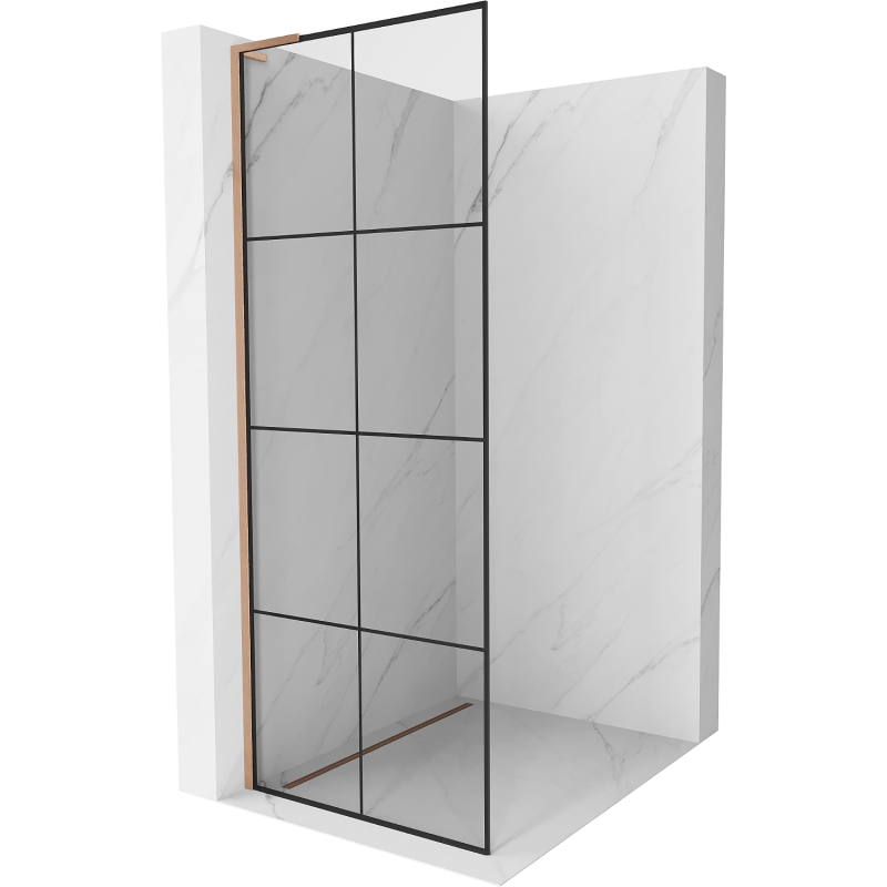 Mexen Kioto L paroi de douche Walk-in 70 x 200 cm, grille noire, cuivre brossé - 800-070-103-65-77