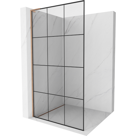 Mexen Kioto L paroi de douche Walk-in 100 x 200 cm, motif noir, laiton brossé - 800-100-103-65-77