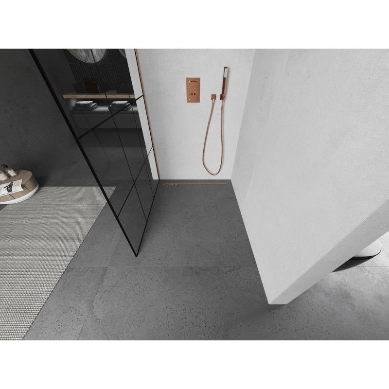 Mexen Kioto L paroi de douche Walk-in 120 x 200 cm, grille noire, cuivre brossé - 800-120-103-65-77