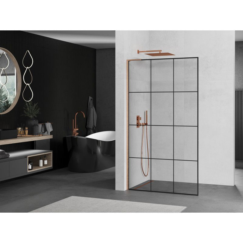 Mexen Kioto L paroi de douche Walk-in 120 x 200 cm, grille noire, cuivre brossé - 800-120-103-65-77